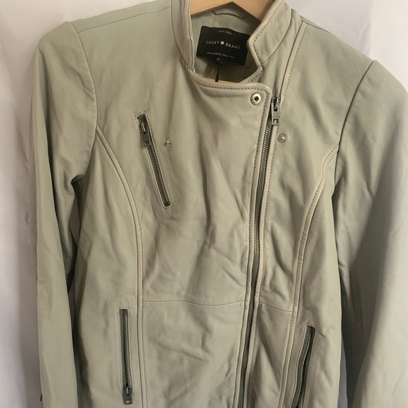 Lucky brand grey motocross leather jacket sz small - Picture 2 of 8
